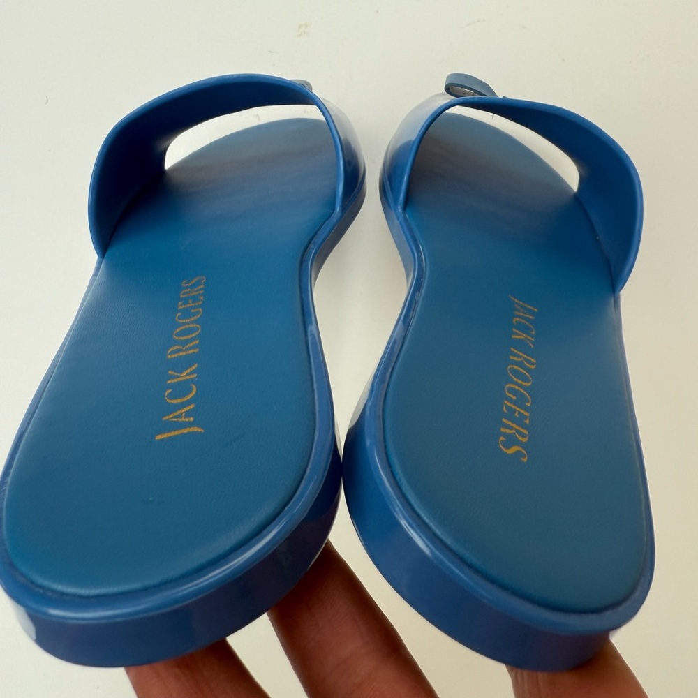 Jack Rogers Blue Jelly Slides Sandals, Front Bow, made in Brazil, NWOT, size 8 - Picture 7 of 8